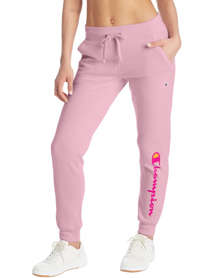 Champion Womens Joggers NZ - Powerblend Fleece Script Logo Rose ( 7210-XMJHC )